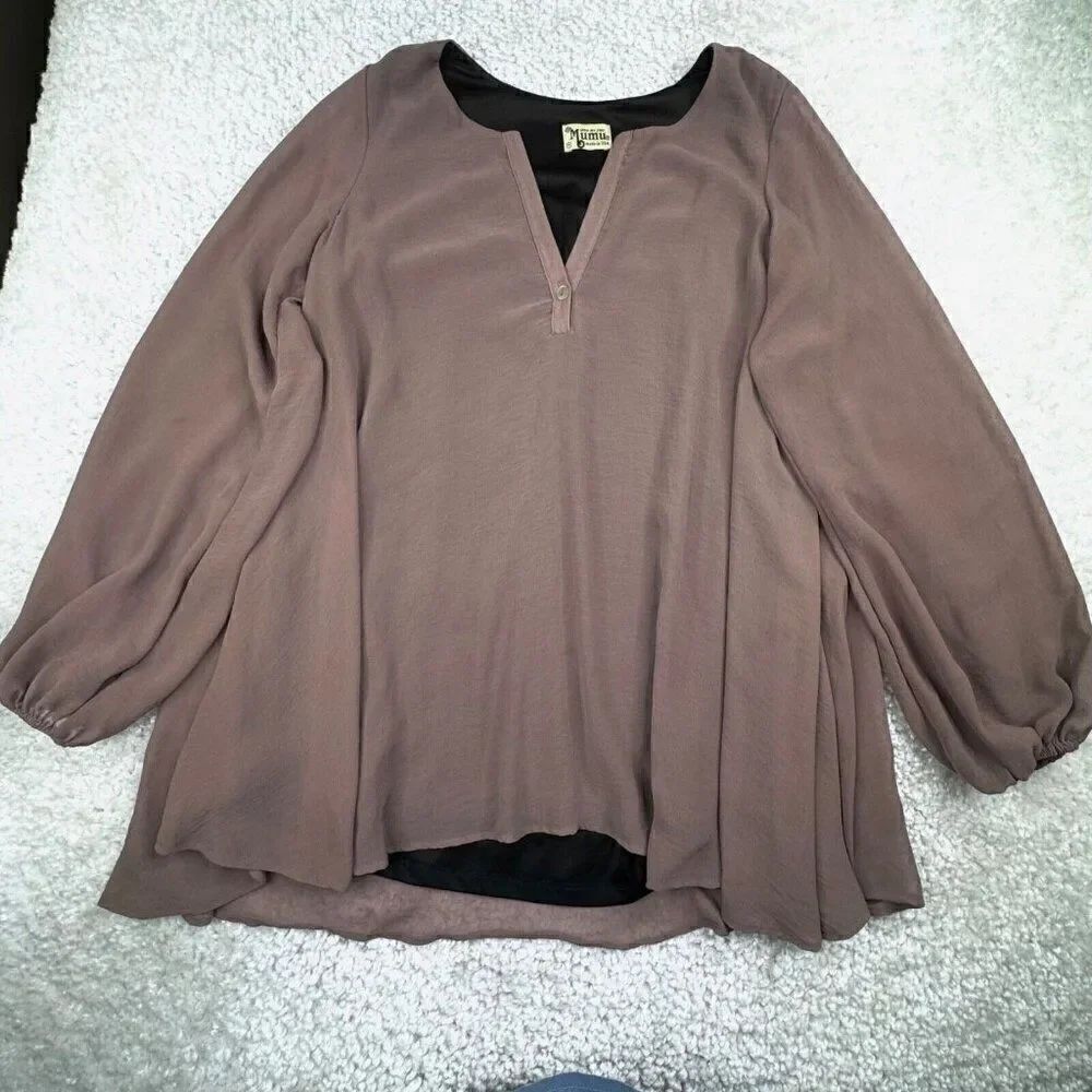 Show Me Your Mumu V Neck Tunic Blouse Brown